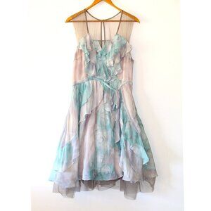 Tracy Reese Dreamy Wanderings Ruffle Silk Mini Dress Size 10 Fairy Pastel Floral